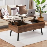 Vowner Coffee Table, Lift Top Coffee Table With Separate And Hidden Storage Compartment, Double Lift Tabletop, Sofa Table For Home Living Room, Walnut Color