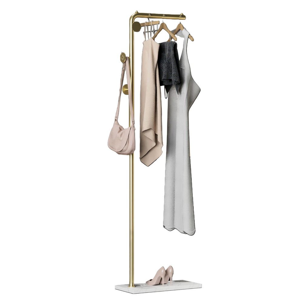 Coat Rack Stand Gold Clothing Rack Freestanding With Satin Steel Finish And Natural Stable Marble Base For Coats Hats Scarve