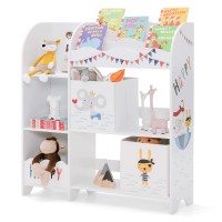 Honey Joy Kids Toy Storage Organizer, Wooden Storage Unit With 2 Storage Boxes, Toddler Storage Display Bookshelf Daycare Furniture For Playroom, Childrens Room, Living Room(Animal)