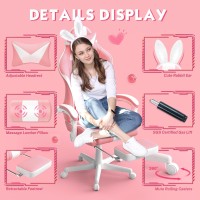 Ferghana Kawaii Pink Gaming Chair With Bunny Ears Ergonomic Cute Gamer Chair With Footrest And Massage Racing Reclining Leathe