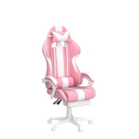 Ferghana Kawaii Pink Gaming Chair With Bunny Ears Ergonomic Cute Gamer Chair With Footrest And Massage Racing Reclining Leathe