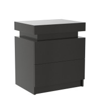 Tukailai Set Of 2 Modern Nightstand With Led Light, 2 Drawers High Gloss Chest Of Drawers Bedside Table Cabinet For Bedroom Living Room (Black)