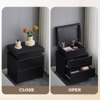 Tukailai Set Of 2 Modern Nightstand With Led Light, 2 Drawers High Gloss Chest Of Drawers Bedside Table Cabinet For Bedroom Living Room (Black)