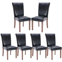 Colamy Upholstered Parsons Dining Chairs Set Of 6, Pu Leather Dining Room Kitchen Side Chair With Nailhead Trim And Wood Legs - Black