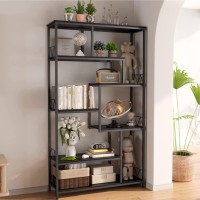 Gizoon 71??Industrial Bookshelves For Storage, Tall Display Etagere 8-Shelves For Bedroom, Metal Frame Staggered Bookcases For Bedroom, Living Room, Home Office, Black