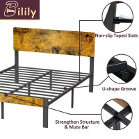 Bilily Bed Frame With Wooden Headboard And Footboard, Metal Platform Bed Frame With Strong Steel Slat Support, Mattress Foundation/No Box Spring Needed/Non-Slip/Noise Free (King)