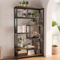 Gizoon 71??Industrial Bookshelves For Storage, Tall Display Etagere 8-Shelves For Bedroom, Metal Frame Staggered Bookcases For Bedroom, Living Room, Home Office, Retro