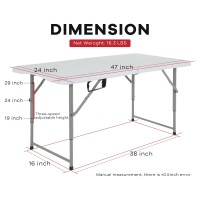 Mghh Folding Table 4Ft, Plastic Table Height Adjustable Table For Picnic, Camping, Kitchen, Beach, Party, Outdoor Indoor, 47 X 24 X 29 Inch,White