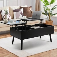 Vowner Coffee Table, Lift Top Coffee Table With Separate And Hidden Storage Compartment, Double Lift Tabletop, Sofa Table For Home Living Room, Black Walnut Color