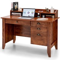 Goflame 48??Computer Desk With Hutch, Vintage Home Office Desk With Storage Drawers & Shelves, Space Saving Laptop Pc Table, Wooden Study Writing Workstation, Rustic Brown