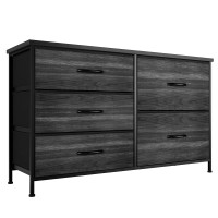 Nicehill Black Dresser For Bedroom With 5 Drawers, Kids Dresser Wood Grain Print, Dressers & Chests Of Drawers For Closet, Clothes, Nursery, Bedroom Dresser With Drawers, Wood Top, Black Wood Grain