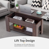 Fdw Lift Top Coffee Table With Hidden Compartment And Storage Shelf Wooden Lift Tabletop For Home Living Room Reception Room Office (Espresso)
