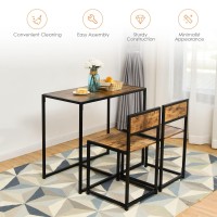 Tangzon 3-Piece Dining Table Set, Metal Frame Kitchen Table And 2 Chairs With Non-Slip Foot Pads, Space Saving Breakfast Bar Table Chairs Sets For Home, Kitchen, Living Room & Restaurant (Antique)