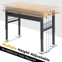 48 Adjustable Work Bench Rubber Wood Top Workbench Heavyduty Work Table With Wheels 2000 Lbs Load Capacity Hardwood Work Be