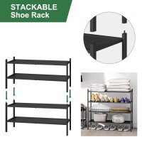 Kiplant 2Tier Black Bamboo Shoe Rack Stackable Bamboo Wood Shoe Rack For Closet Entryway Hallway