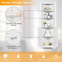 Costway Tall Corner Cabinet, Wooden Freestanding Storage Cabinet With 3 Open Shelves & Doors, Large Capacity Storage Organizer For Bathroom Living Room Kitchen (White)