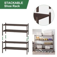 Kiplant Bamboo Shoe Rack For Entryway 2Tier Stackable Foldable Natural Shoe Organizer For Hallway Closet Free Standing S