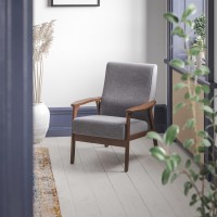 Langston Commercial Grade Faux Linen Upholstered Mid Century Modern Arm Chair with Walnut Finished Wooden Frame and Arms in Gray