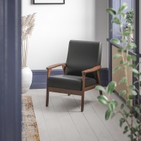 Langston Commercial Grade LeatherSoft Upholstered Mid Century Modern Arm Chair with Walnut Finished Wooden Frame and Arms in Co