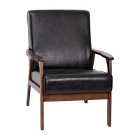 Langston Commercial Grade LeatherSoft Upholstered Mid Century Modern Arm Chair with Walnut Finished Wooden Frame and Arms in Co