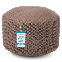 Birdrock Home Outdoor Pouf Ottoman Hand Woven Waterproof Foot Stool With Bead Bag Filling Boho Foot Rest For Patio Living R