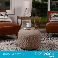 Birdrock Home Outdoor Pouf Ottoman Hand Woven Waterproof Foot Stool With Bead Bag Filling Boho Foot Rest For Patio Living R