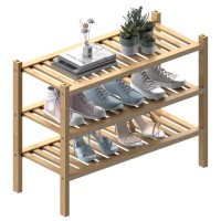 Romguar Craft Thick Bamboo Shoe Rack For Entryway 3Tier Free Standing Shoe Racks Stackable Shoe Rack Organizer For Hallway Cl