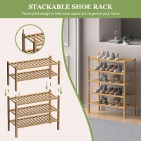 Romguar Craft Thick Bamboo Shoe Rack For Entryway 2Tier Free Standing Shoe Racks Stackable Shoe Rack Organizer For Hallway Cl