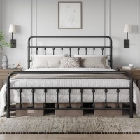 Yaheetech Classic Metal Platform Bed Frame Mattress Foundation With Victorian Style Iron-Art Headboard/Footboard/Under Bed Storage/No Box Spring Needed/King Size Black