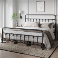 Yaheetech Classic Metal Platform Bed Frame Mattress Foundation With Victorian Style Iron-Art Headboard/Footboard/Under Bed Storage/No Box Spring Needed/King Size Black
