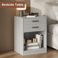 Adorneve Nightstands Set Of 2,Grey Nightstand With Charging Station & Drawers,Night Stands For Bedrooms Set Of 2