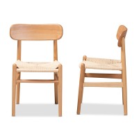 Baxton Studio Raheem Mid-Century Modern Brown Hemp and Wood 2-Piece Dining Chair Set