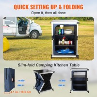 Vevor Camping Kitchen Table Storage, Pop-Up Aluminum Portable Folding Cook Station With 3-Tier Organizer Side Pocket & Carrying Bag, Quick Set-Up For Bbq Party Backyard Rv Traveling, Blue