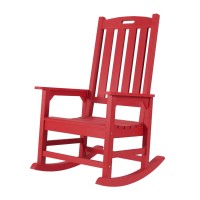 Psilvam Patio Rocking Chair, Poly Lumber Porch Rocker With High Back, 350Lbs Support Rocking Chairs For Both Outdoor And Indoor, Poly Rocker Chair Looks Like Real Wood (Red)