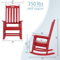 Psilvam Patio Rocking Chair, Poly Lumber Porch Rocker With High Back, 350Lbs Support Rocking Chairs For Both Outdoor And Indoor, Poly Rocker Chair Looks Like Real Wood (Red)