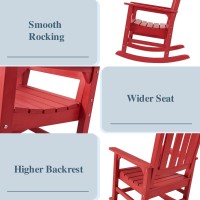 Psilvam Patio Rocking Chair, Poly Lumber Porch Rocker With High Back, 350Lbs Support Rocking Chairs For Both Outdoor And Indoor, Poly Rocker Chair Looks Like Real Wood (Red)