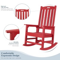 Psilvam Patio Rocking Chair, Poly Lumber Porch Rocker With High Back, 350Lbs Support Rocking Chairs For Both Outdoor And Indoor, Poly Rocker Chair Looks Like Real Wood (Red)