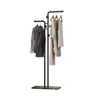 Hkaikzo Doublepole Coat Rack Freestanding Modern Metal Coat Racks Hanger Stand With 5 Hooks And Natural Marble Base For Bedro