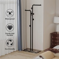 Hkaikzo Doublepole Coat Rack Freestanding Modern Metal Coat Racks Hanger Stand With 5 Hooks And Natural Marble Base For Bedro