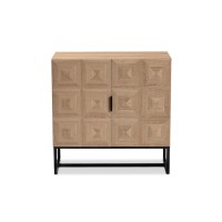 Baxton Studio Darien Modern and Contemporary Natural Brown Finished Wood and Black Metal 2-Door Storage Cabinet