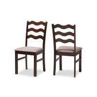 Baxton Studio Amara MidCentury Modern Warm Grey Fabric and Dark Brown Finished Wood 2Piece Dining Chair Set