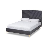 Baxton Studio Fabrico Contemporary Glam and Luxe Grey Velvet Fabric Upholstered and Gold Metal Full Size Platform Bed