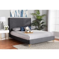 Baxton Studio Fabrico Contemporary Glam and Luxe Grey Velvet Fabric Upholstered and Gold Metal Full Size Platform Bed