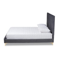 Baxton Studio Fabrico Contemporary Glam and Luxe Grey Velvet Fabric Upholstered and Gold Metal Full Size Platform Bed