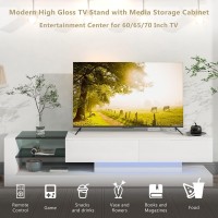 Merax Tv Stand With Media Storage Cabinet Modern High Gloss Entertainment Center For 75 Inch Television 16Color Rgb Led Color