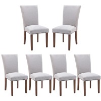 Colamy Upholstered Parsons Dining Chairs Set Of 6, Fabric Dining Room Kitchen Side Chair With Nailhead Trim And Wood Legs - Light Grey