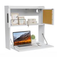 Artethys Wall Mounted Desk Multifunctional Fold Down Laptop Computer Table Writing Workstation With Storage Compartments Space Saving For Home Office