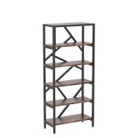 Tribesigns 71 Inch Industrial Bookshelf, 6 Shelf Etagere Bookcase, Free Standing Open Book Shelves Storage Display Shelf, Wood Shelving Units Organizer Rack For Bedroom Home Office Living Room