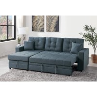 Convertible Sectional With Accent Pillows In Blue Grey