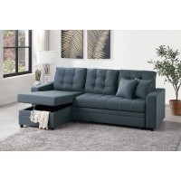 Convertible Sectional With Accent Pillows In Blue Grey